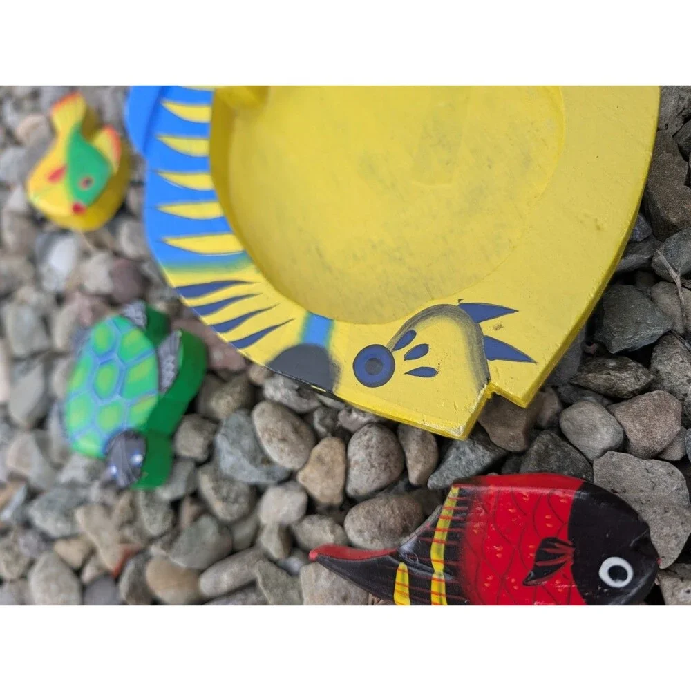 Colorful Fish Aquatic Hand Cut Painted Wooden Puzzle 5 Pieces Underwater 8